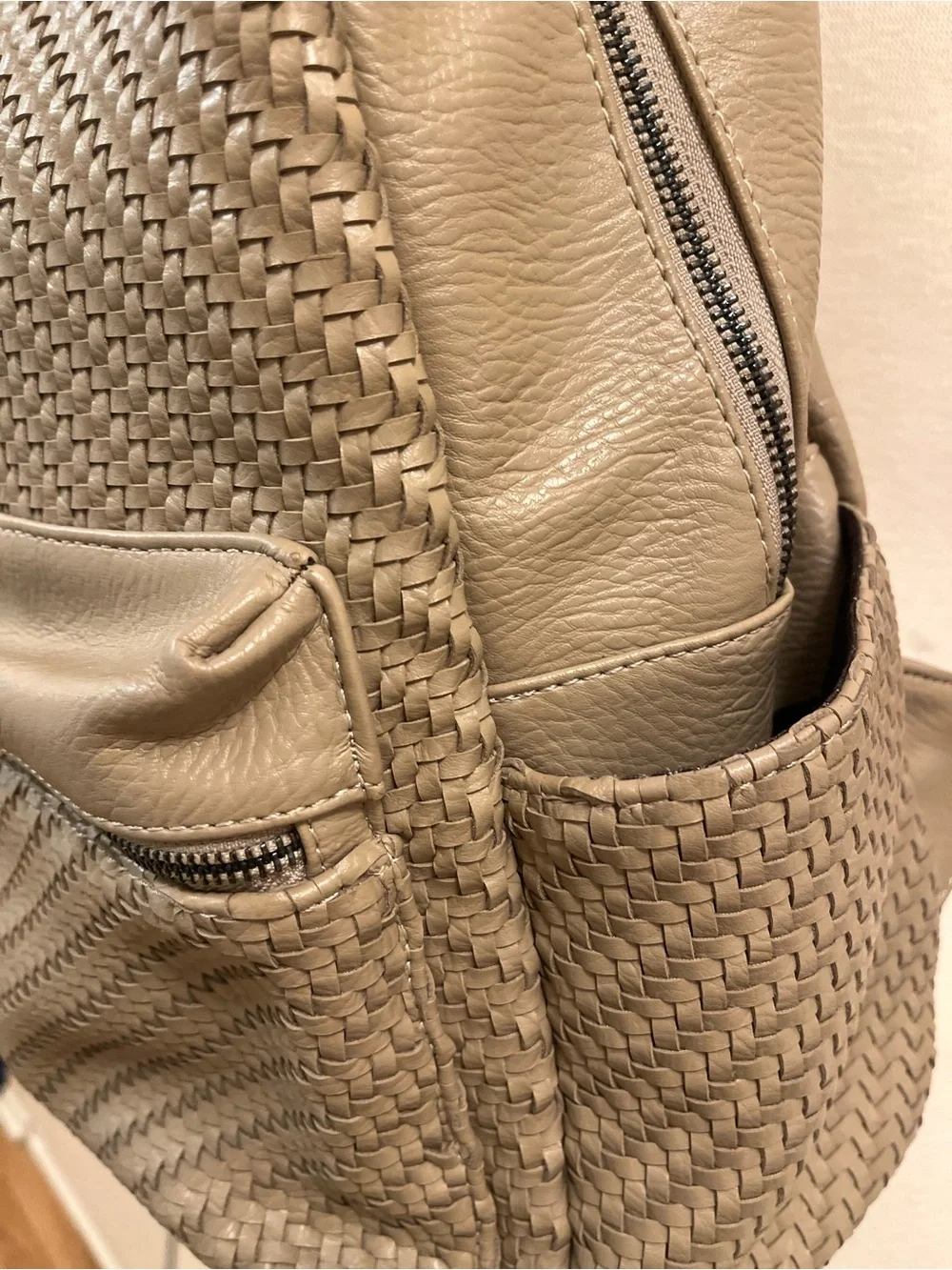 Madison West Tan/Taupe Vegan Leather Woven Backpack
